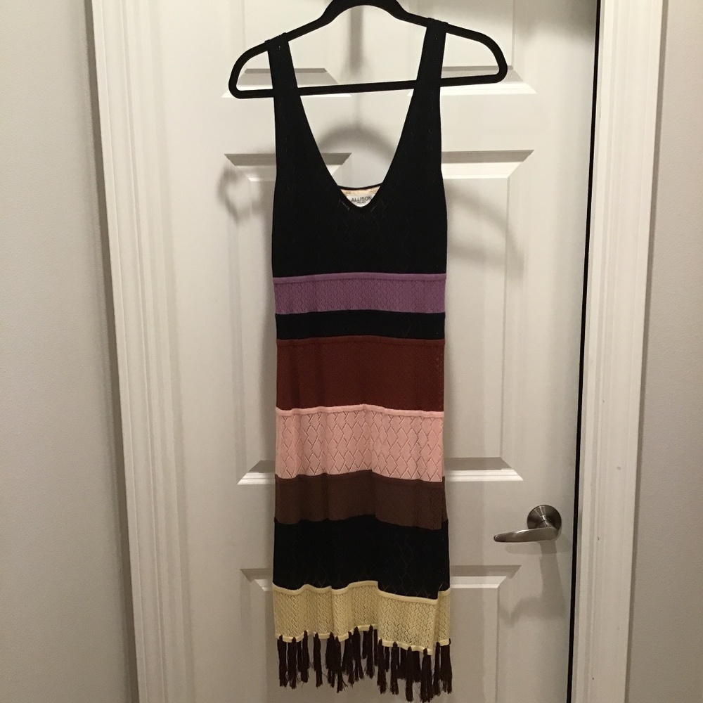Allison New York Crochet & Fringe Midi Dress NWT